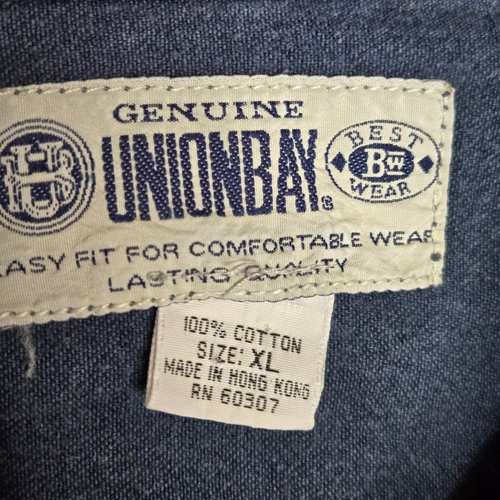 UNIONBAY Mens Denim Button Up Shirt Long Sleeve Blue XL Cotton Workwear Casual - Picture 5 of 6